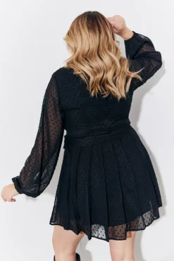 Best In The Style Dobby Belted Pleated Skater Mini Dress Black