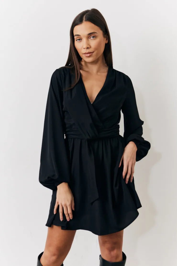 Best In the Style Drape Detail Mini Dress Black