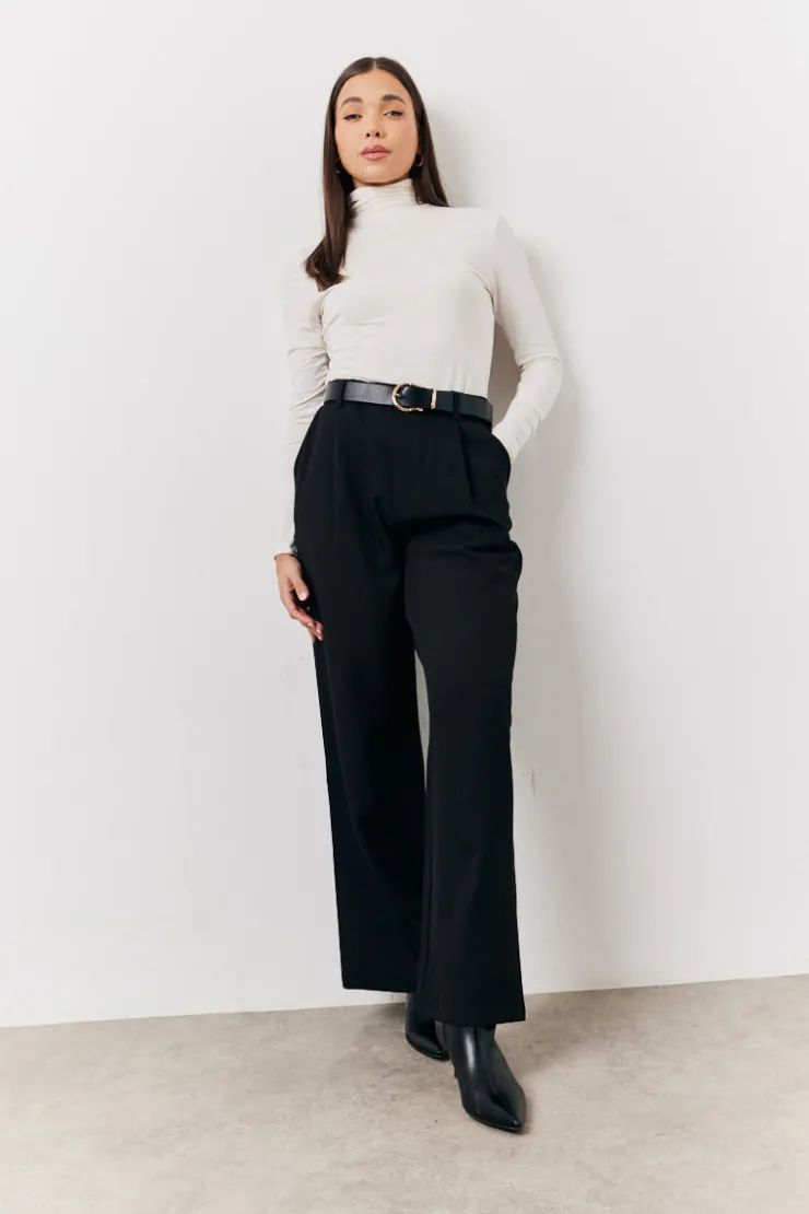 Best In The Style Elasticated Waist Wide Leg Trouser Black