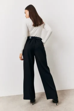 Best In The Style Elasticated Waist Wide Leg Trouser Black
