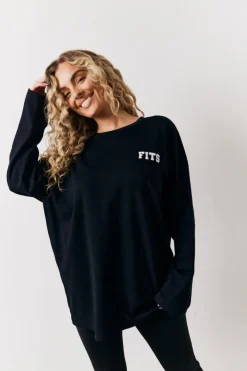 Discount Fits Leisure Club Graphic Oversized Long Sleeve T-Shirt Black