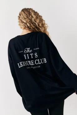 Discount Fits Leisure Club Graphic Oversized Long Sleeve T-Shirt Black