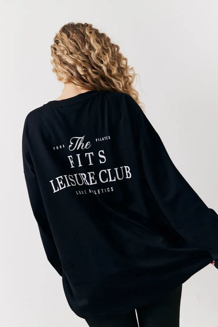 Discount Fits Leisure Club Graphic Oversized Long Sleeve T-Shirt Black