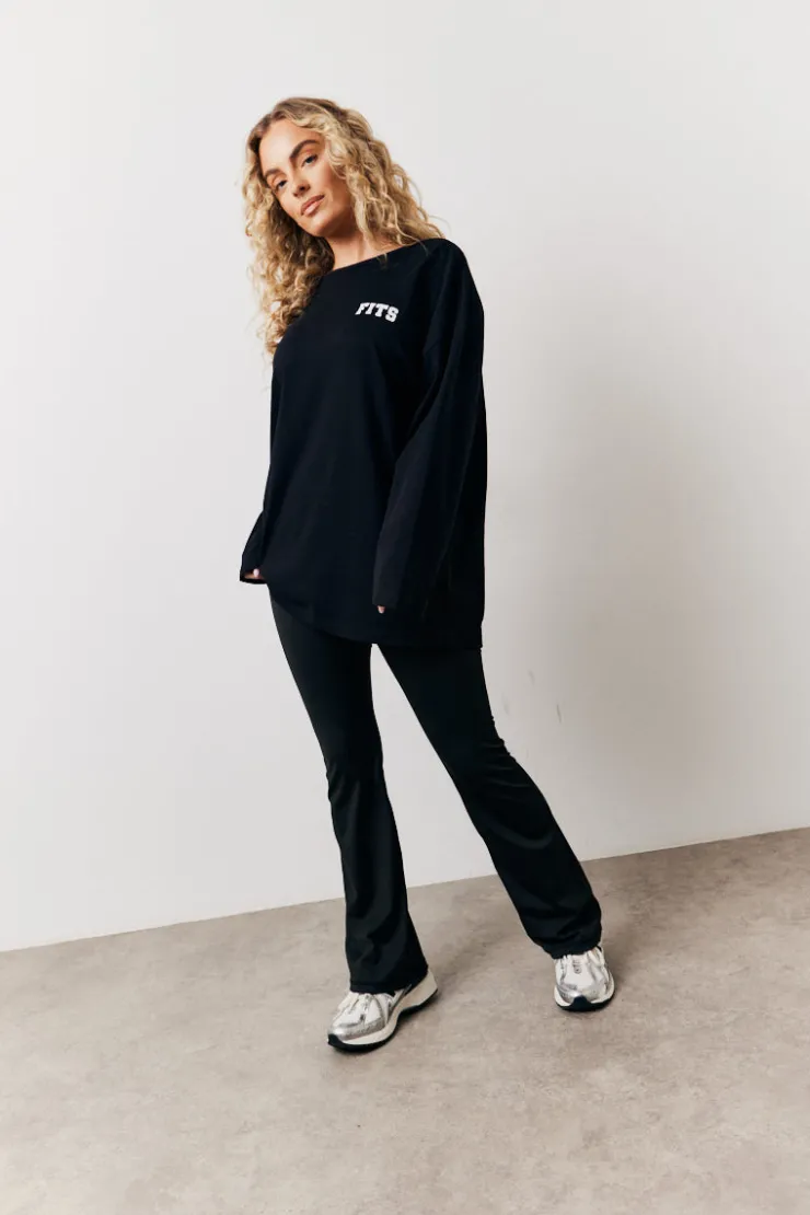 Discount Fits Leisure Club Graphic Oversized Long Sleeve T-Shirt Black