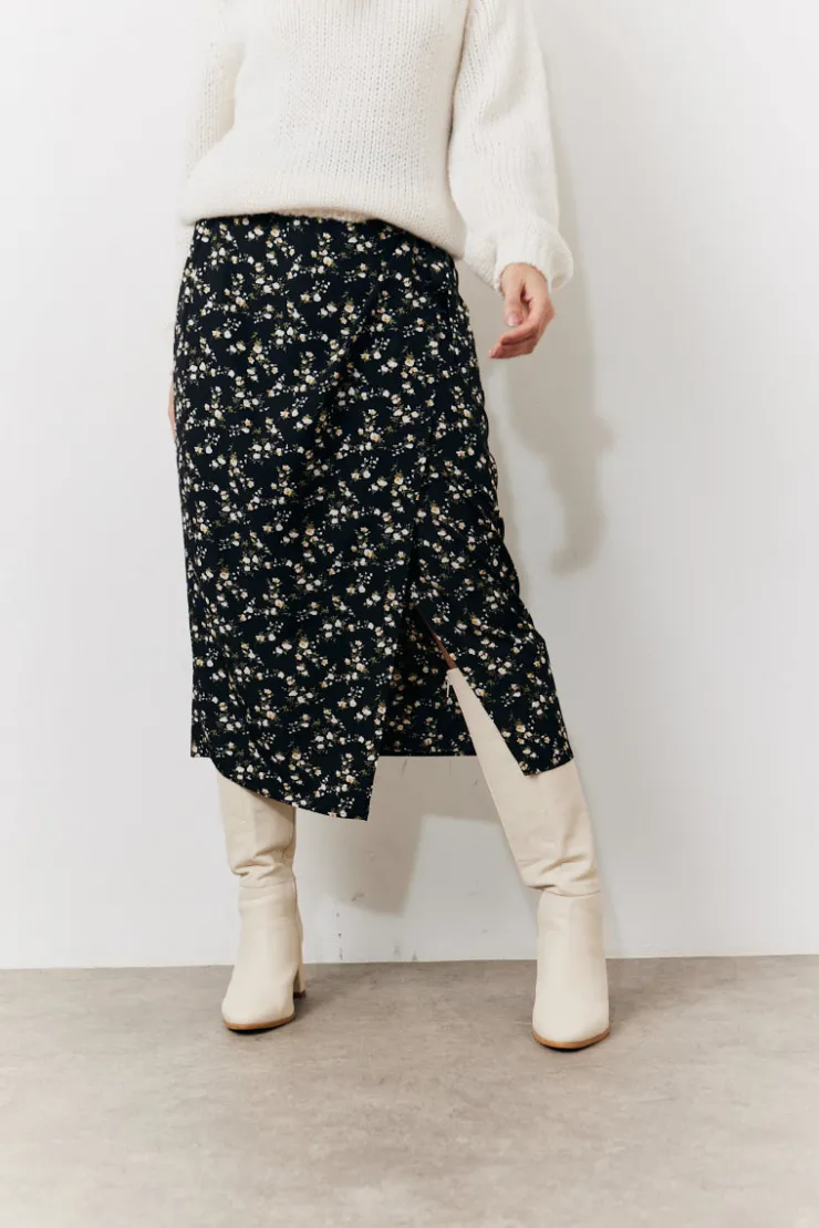 Clearance In the Style Black Floral Wrap Midi Skirt Multi