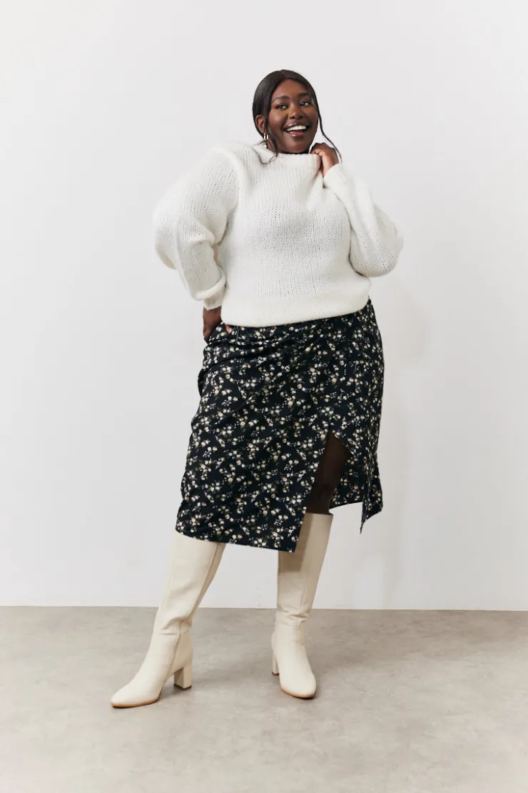 Clearance In the Style Black Floral Wrap Midi Skirt Multi