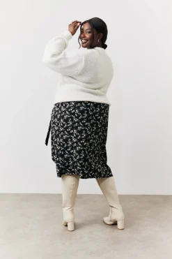 Clearance In the Style Black Floral Wrap Midi Skirt Multi