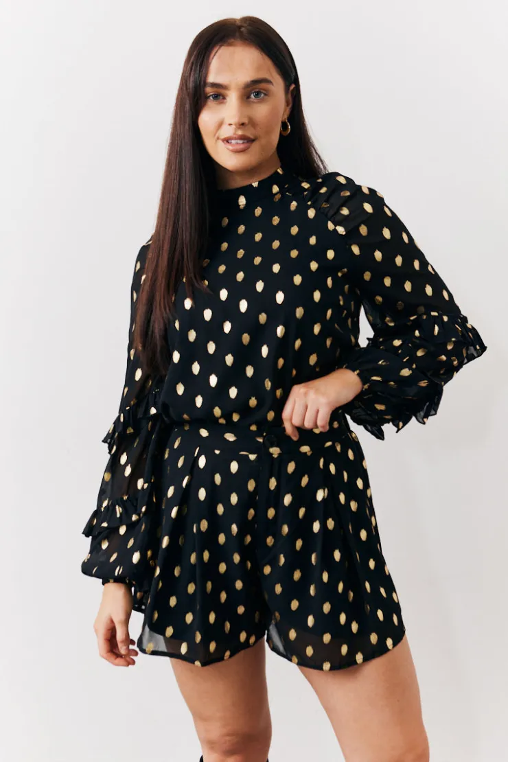 Online In The Style Foil Detail Chiffon Blouse Black