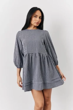 Discount In the Style Gingham Mini Smock Dress Black