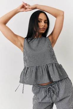 Online In The Style Gingham Smock Top Black