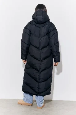 Clearance In the Style Hooded Longline Popper Puffer Coat Black