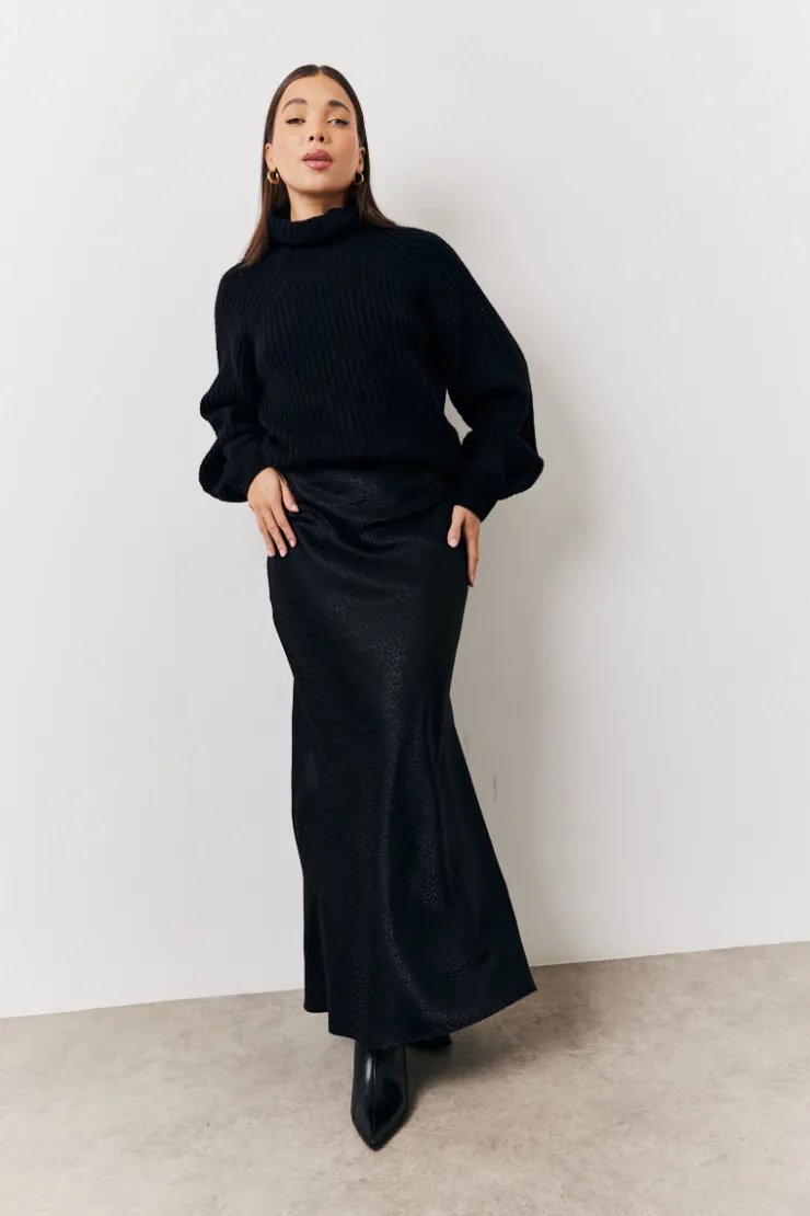 In the Style Jacquard Printed Slip Skirt Black