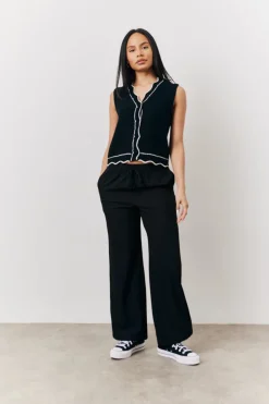 Sale In The Style Black Knitted Contrast Scallop Edge Waistcoat Monochrome