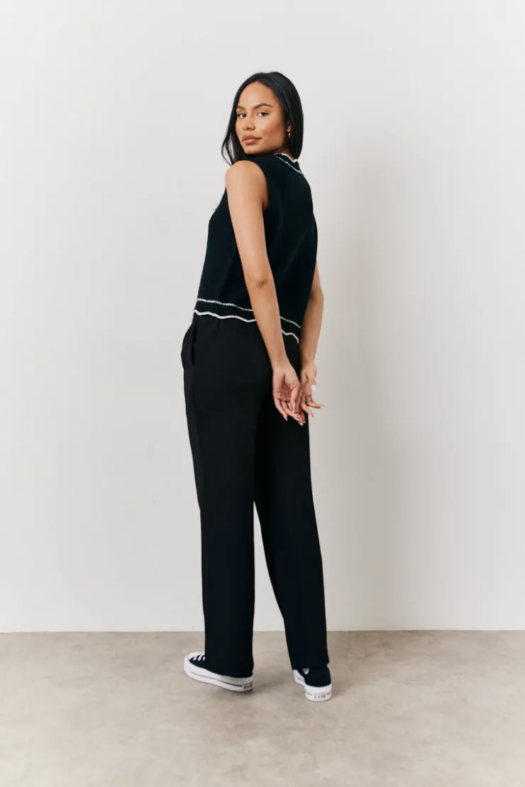 Sale In The Style Black Knitted Contrast Scallop Edge Waistcoat Monochrome