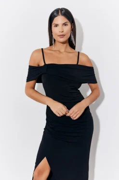 Outlet In the Style Magic Sculpting Strappy Bardot Midi Dress Black
