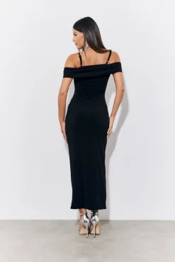 Outlet In the Style Magic Sculpting Strappy Bardot Midi Dress Black