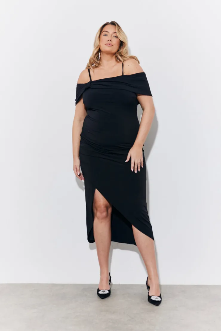 Outlet In the Style Magic Sculpting Strappy Bardot Midi Dress Black