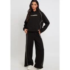 Urban Bliss Black Piped Wide Leg Joggers