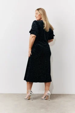 Online In the Style Puff Sleeve Studded Velour Midi Dress Black