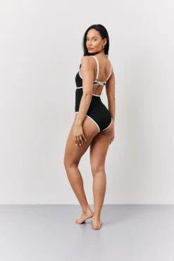 Sale Fits Ribbed Contrast Binding Cut Out Swimsuit Black