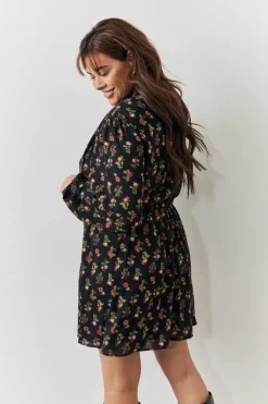 Hot In the Style Rose Print High Neck Mini Dress Black