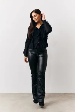 Hot In The Style Ruffle Chiffon Blouse Black