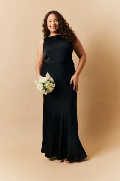 Hot In The Style Satin Cowl Back Maxi Dress Black