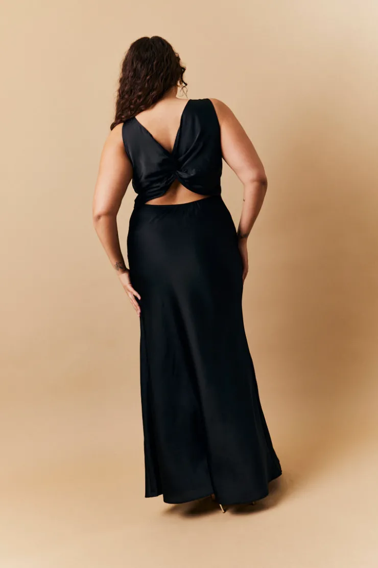 Discount In The Style Satin Twist Back Maxi Dress Black