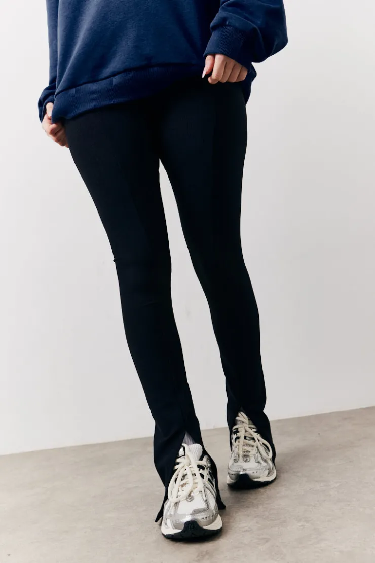 Hot Fits Black Sculpt & Control High Waisted Split Hem Ribbed Legging