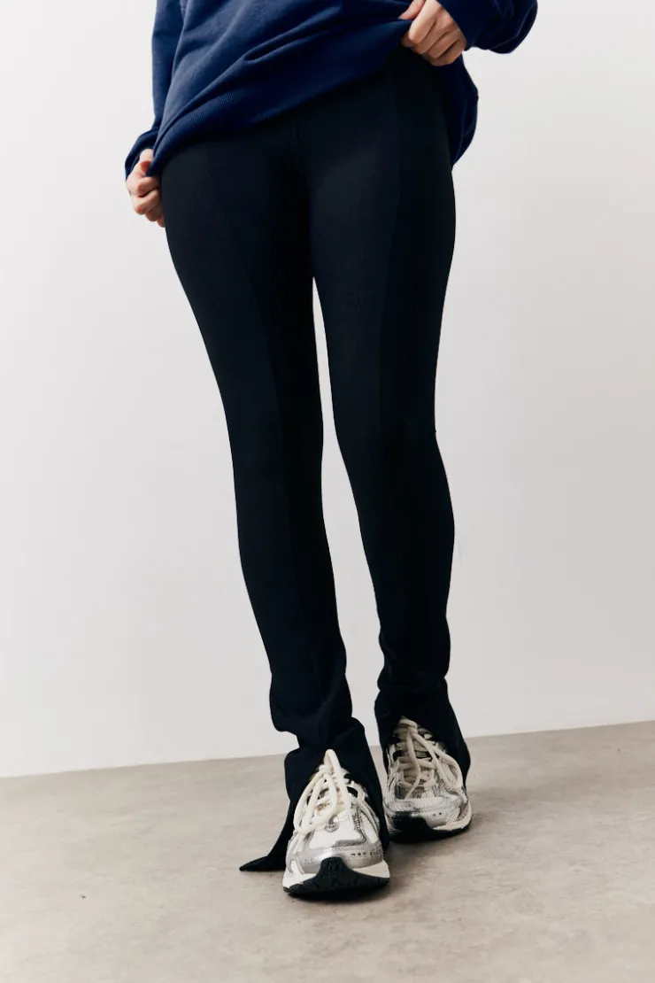 Hot Fits Black Sculpt & Control High Waisted Split Hem Ribbed Legging