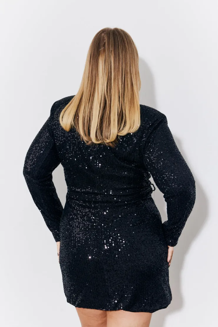 Hot In the Style Sequin Belted Blazer Dress Black