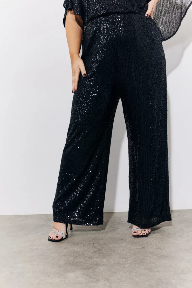Hot In the Style Sequin Cape Style Wide Leg Jumpsuit Black