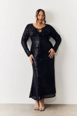In the Style Sequin Long Sleeve Maxi Dress Black