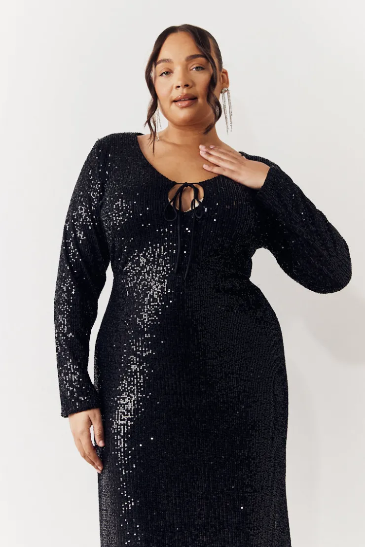 In the Style Sequin Long Sleeve Maxi Dress Black