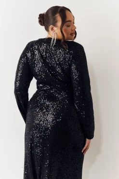 In the Style Sequin Long Sleeve Maxi Dress Black