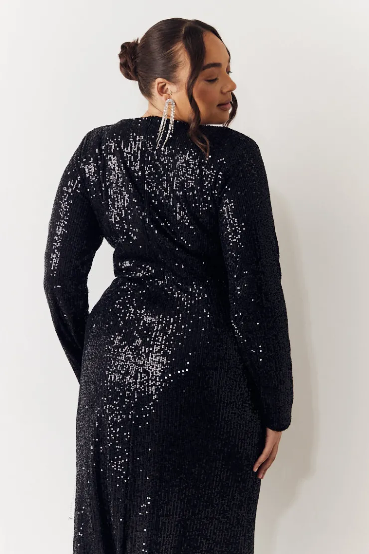 In the Style Sequin Long Sleeve Maxi Dress Black