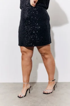 Clearance In the Style Sequin Mini Skirt Black
