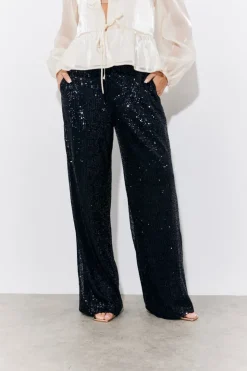 Outlet In the Style Sequin Wide Leg Trouser Black