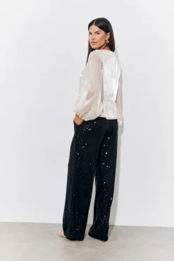 Outlet In the Style Sequin Wide Leg Trouser Black
