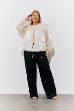 Outlet In the Style Sequin Wide Leg Trouser Black