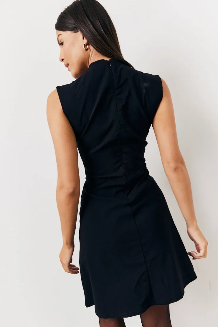Clearance In the Style Structured Plunge Front Sleeveless Mini Dress Black