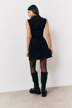 Clearance In the Style Structured Plunge Front Sleeveless Mini Dress Black