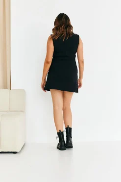 Clearance In the Style Structured Plunge Front Sleeveless Mini Dress Black