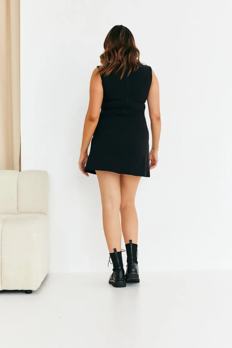 Clearance In the Style Structured Plunge Front Sleeveless Mini Dress Black
