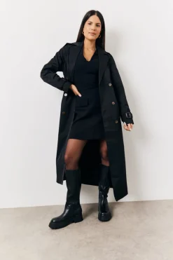Clearance In the Style Structured Plunge Front Sleeveless Mini Dress Black