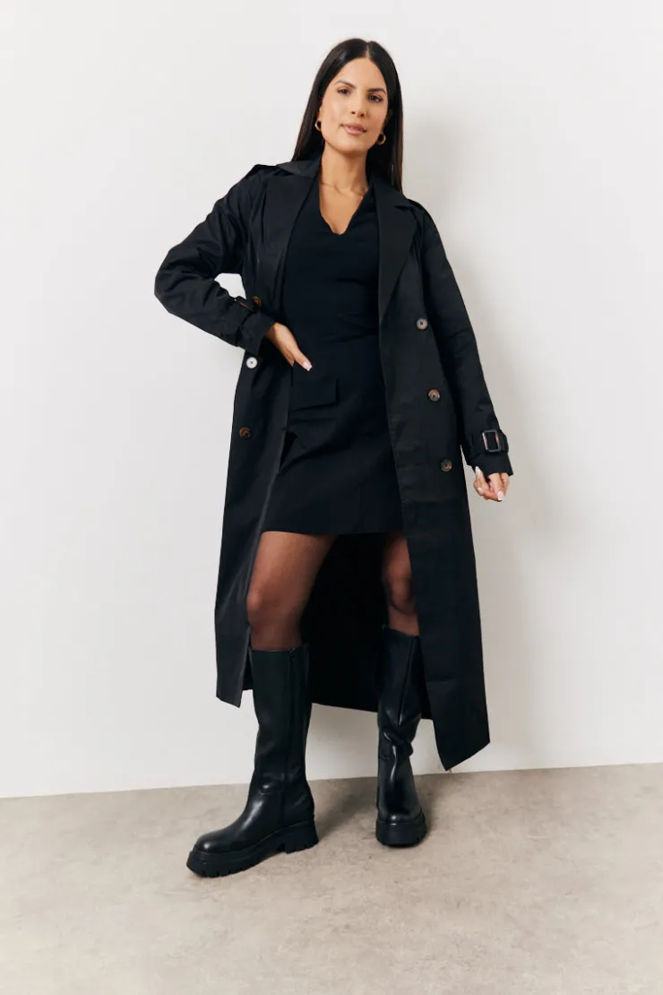 Clearance In the Style Structured Plunge Front Sleeveless Mini Dress Black