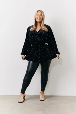 Online In the Style Studded Velvet Blouse Black