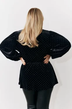 Online In the Style Studded Velvet Blouse Black