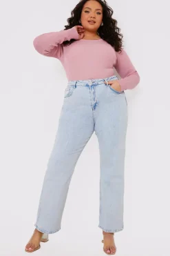 Discount In the Style Bleach Wash Straight Leg Jean Blue