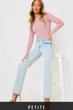 Discount In the Style Bleach Wash Straight Leg Jean Blue